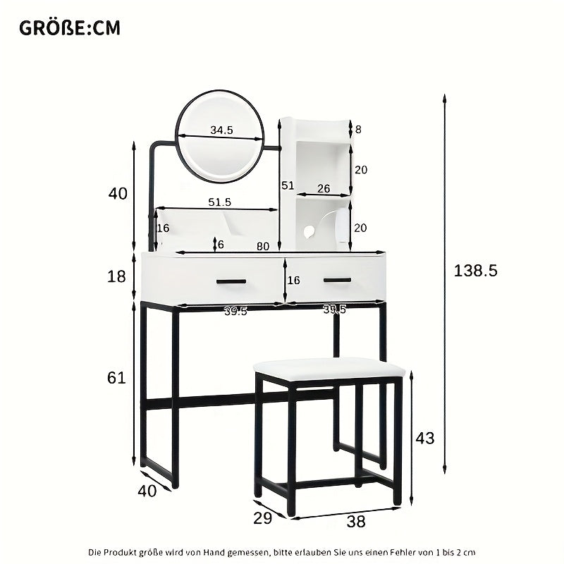 Kaptafel – Make-up Tafel – Dressingtafel – Cosmeticatafel – Opmaaktafel – Wit – Ruime Spiegel – Duurzame Bamboe Constructie