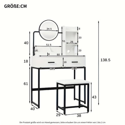 Kaptafel – Make-up Tafel – Dressingtafel – Cosmeticatafel – Opmaaktafel – Wit – Ruime Spiegel – Duurzame Bamboe Constructie