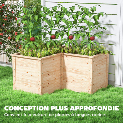 Verhoogde Plantenbak – Moestuinbak – Bloembak – Tuinbak – Kruidenbak – L-vormig Design – Natuurlijk Vurenhout – Open Achterkant – 120x120x62 cm