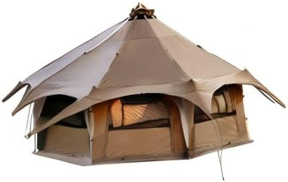 TOMOUNT Tipitent, katoenen tent voor 6-8 personen, canvas, piramide, joertent, grote gezinnen, glamping, tent voor kamperen, hiking, festival, feesten, bruiloft, muziekfeest
