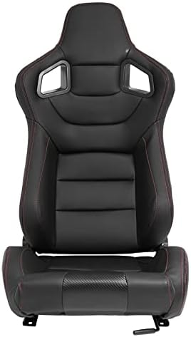 AutoStyle Sportstoel 'RK' - Zwart Kunstleder + Rode stiksels - Dubbelzijdig verstelbare rugleuning - incl. sledes