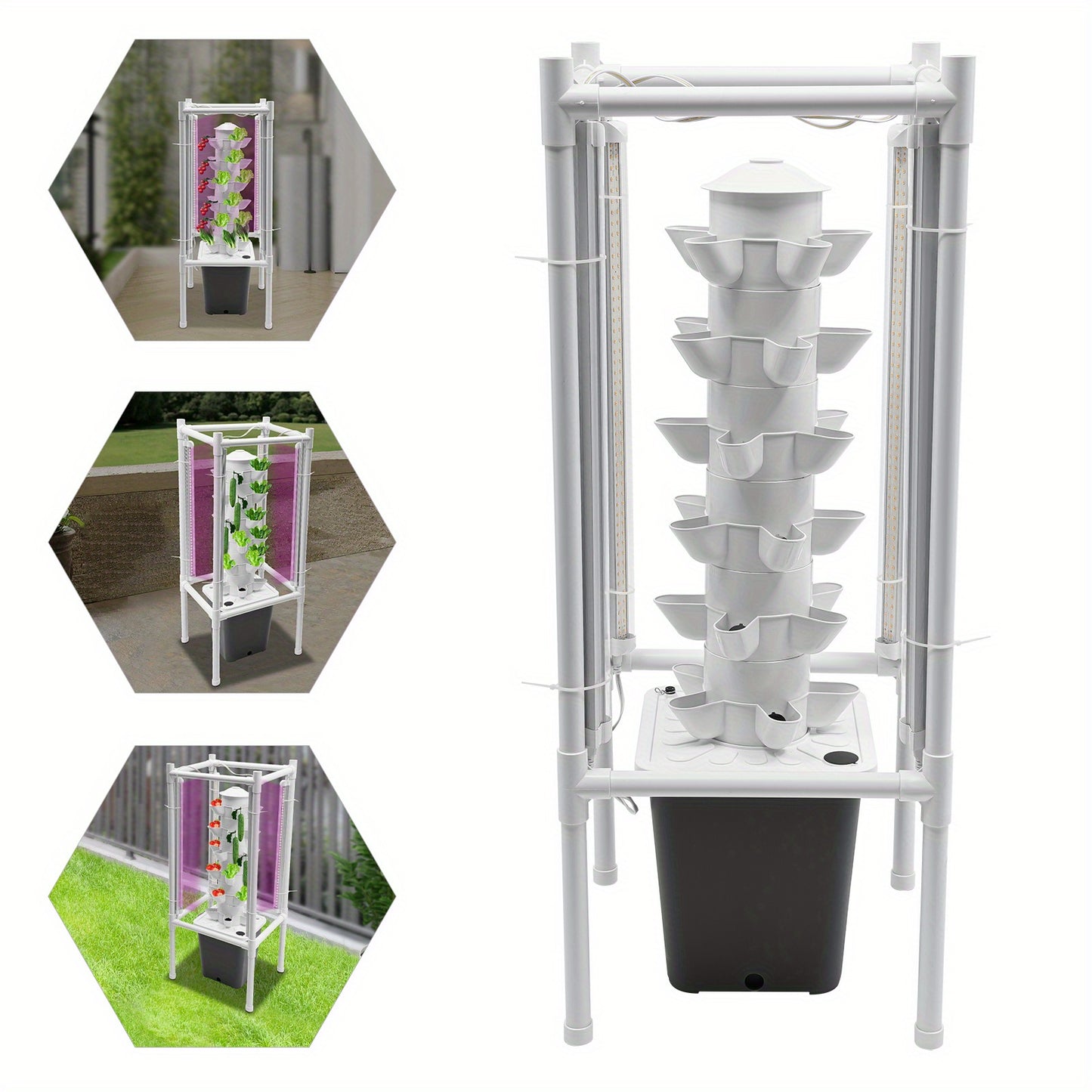 Hydroponische Tuinierkas – Kweekkas – Broeikas – Plantenkas – Verticale Hydrocultuur Toren – 30 Plantgaten – Voedselveilig PP Materiaal – Compact 39x39x97 cm