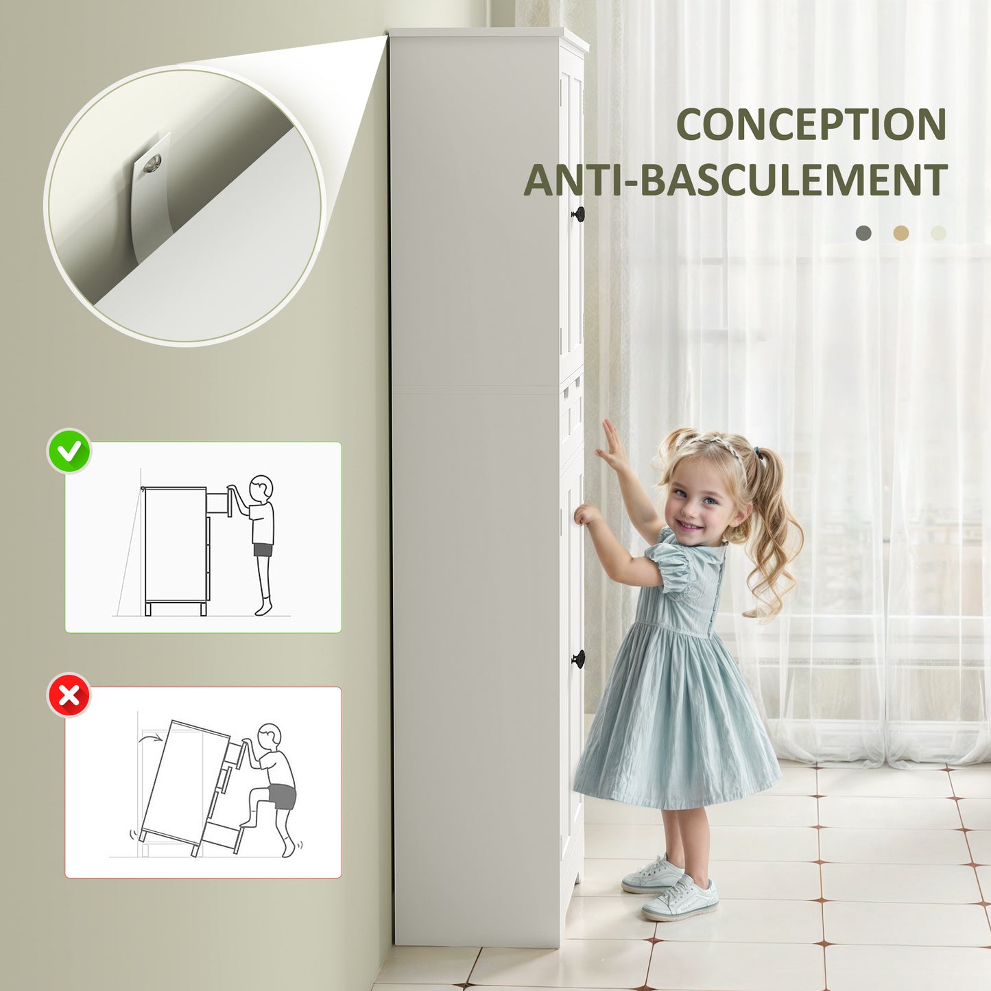 Badkamerkast – Opbergkast – Kolomkast – Wastafelonderkast – Badkamermeubel – Hoogwaardig MDF – Verstelbare Planken 60x30x160 cm – Wit