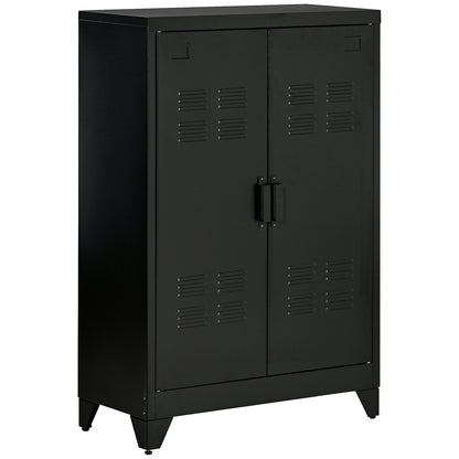 Metalen Kast – Opbergkast – Archiefkast – Kantoor Kast – Boekenkast – Zwart Metaal – Dubbele Deuren Met Magneetsluiting – Verstelbare Plank 75x33x110 cm