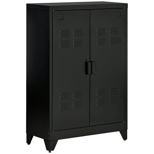 Metalen Kast – Opbergkast – Archiefkast – Kantoor Kast – Boekenkast – Zwart Metaal – Dubbele Deuren Met Magneetsluiting – Verstelbare Plank 75x33x110 cm