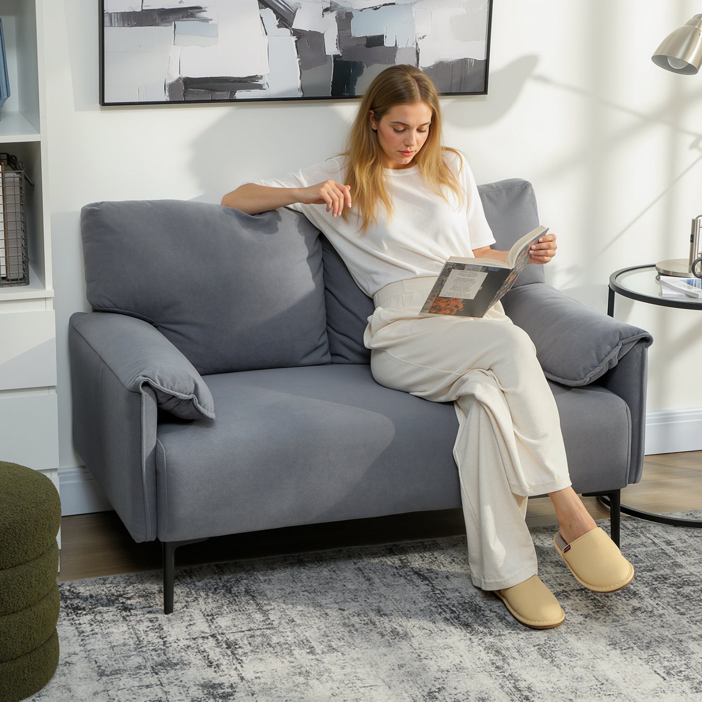 2-Zits Bank – Tweezitsbank – Loveseat – Sofa – Zithoek – Grijs – Fluwelen Bekleding – Extra Dikke Kussens