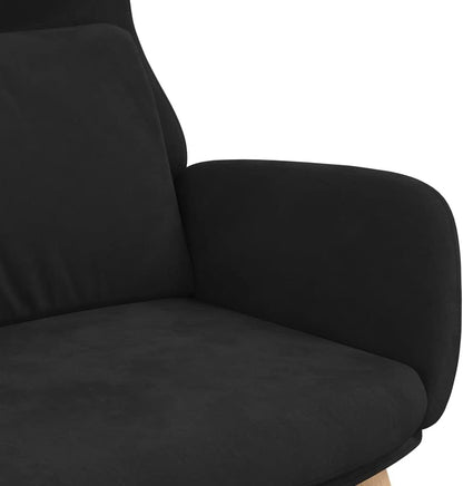 Zwarte Relaxstoel – Loungestoel – Fauteuil – Zitstoel – Comfortstoel – Zacht Fluweel – Metalen Frame & Houten Poten