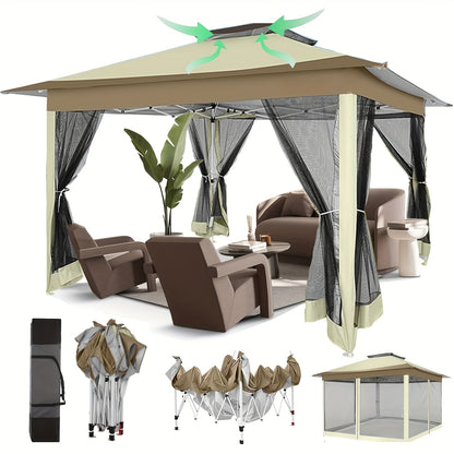 Partytent – Tuintent – Paviljoen – Feesttent – Bouwtent – Opvouwbaar – 3x3 m – Waterdicht Met Verstelbare Hoogte en Dubbel Ventilatiedak