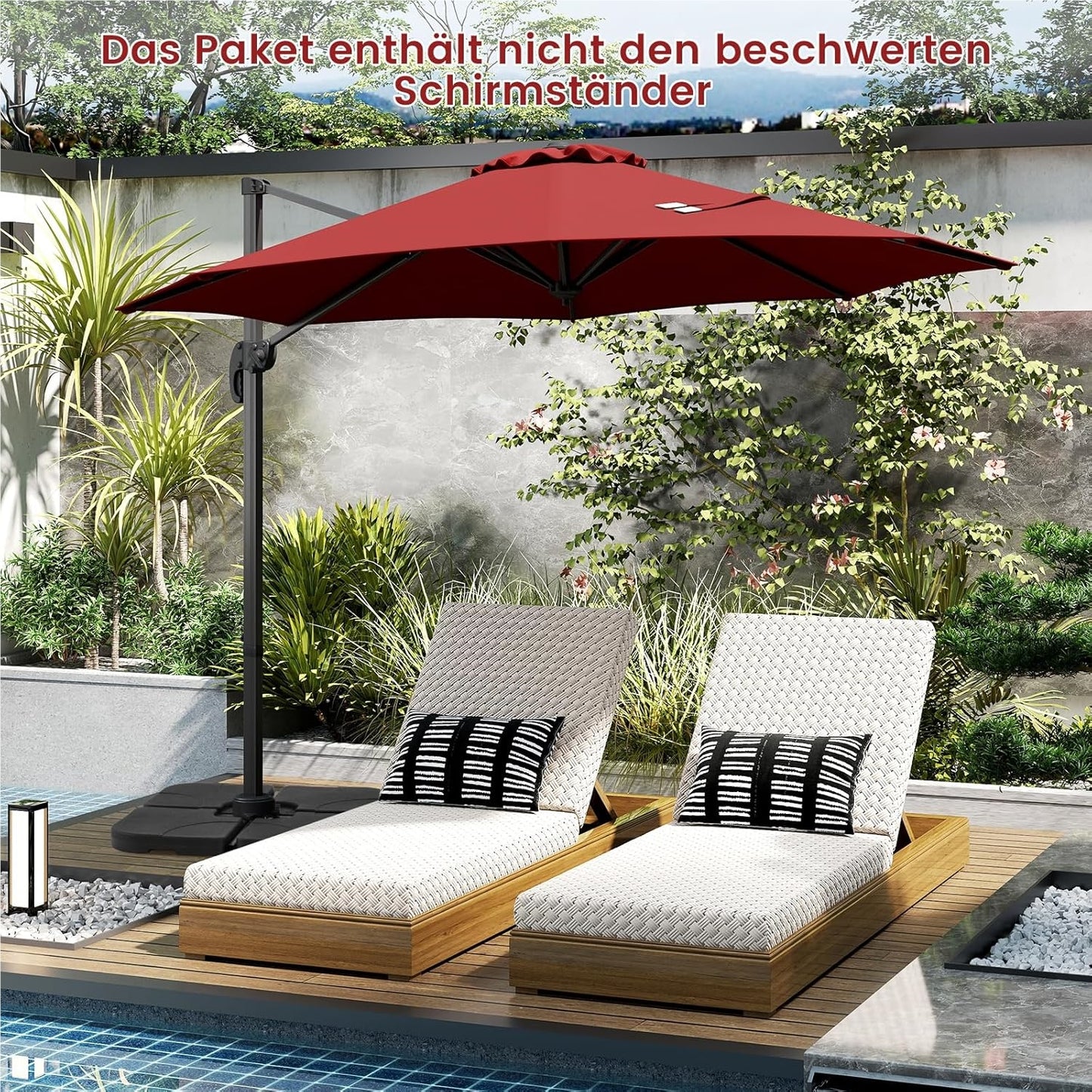 Parasol – Zweefparasol – Stokparasol – Tuinparasol – Marktparasol – Ø 300 cm – Kantelbaar en 360° Draaibaar – Rood Polyester