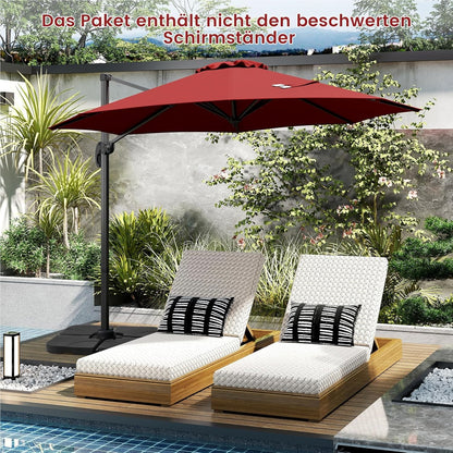 Parasol – Zweefparasol – Stokparasol – Tuinparasol – Marktparasol – Ø 300 cm – Kantelbaar en 360° Draaibaar – Rood Polyester