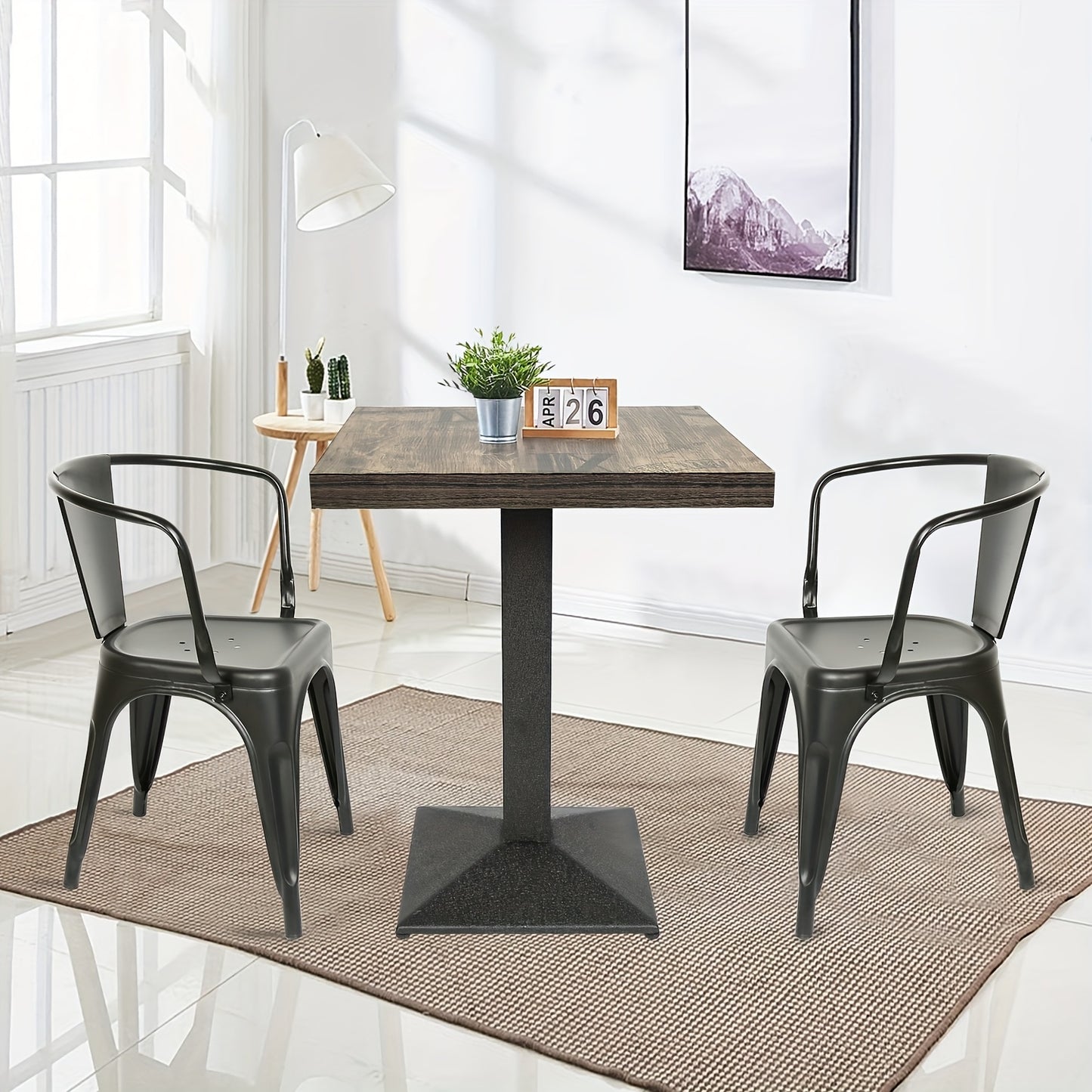 Industriële Eettafel – Bistrotafel – Keukentafel – Tafel Voor Kleine Ruimtes – Compacte Tafel – 60x60 cm – Onderstel Van Staal – Onderhoudsvriendelijk Blad