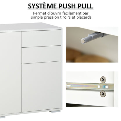 Dressoir – Opbergkast – Ladekast – Buffetkast – Woonkamerkast – Wit – 3 Deuren & 2 Schuifladen – Verstelbare Plank – Spaanplaat