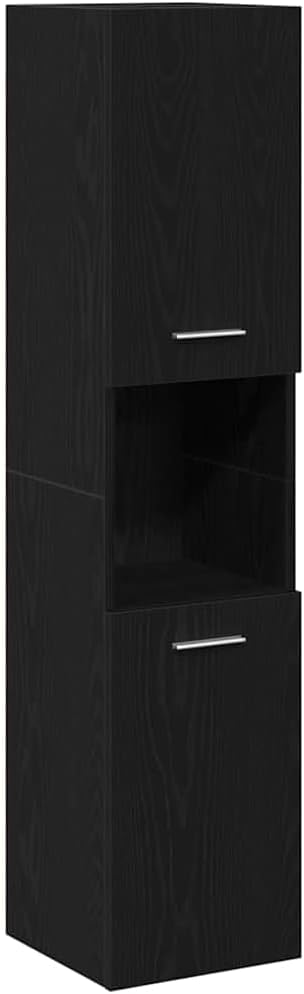 vidaXL 4 Piece Bathroom Furniture Set Black Oak Engineered Wood Laundry Cabinet High Modern Design Storage Solutions Cabinets Mirror Enclosure Organizational MDF - QUORE