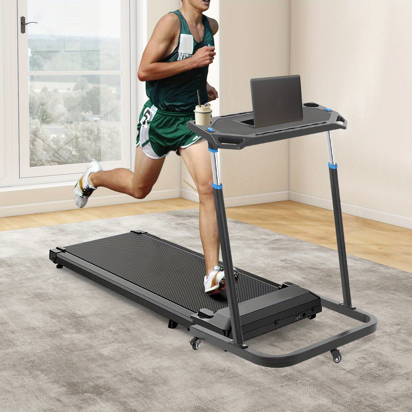 Fietstrainer Bureau – Verstelbaar Fietsbureau – Indoor Bike Desk – Hometrainer Tafel – Workout Bureau – RVS Stalen Frame – Verstelbare Hoogte en Lockbare Wielen – Antislip Oppervlak – Compact en Mobiel – Zwart