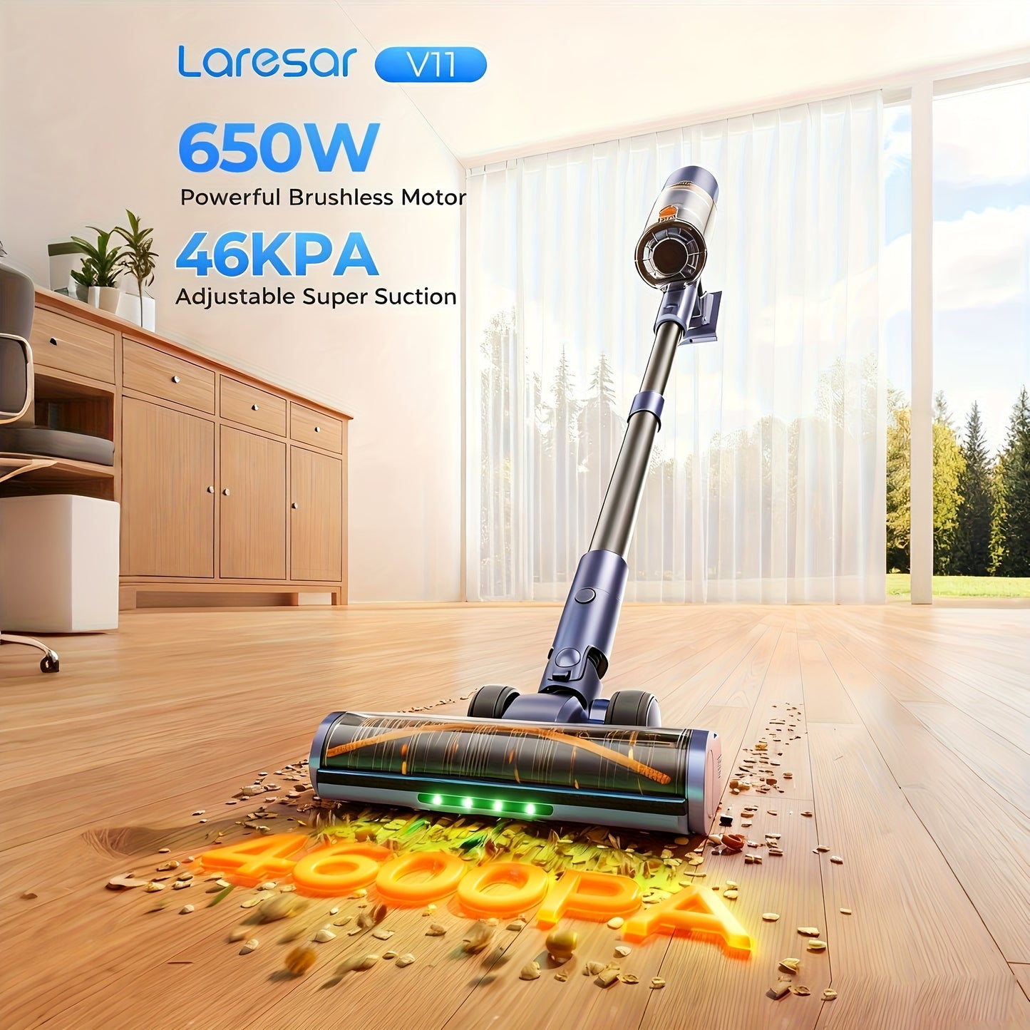 Draadloze Steelstofzuiger – Snoerloze Stofzuiger – Handstofzuiger – Duwstofzuiger – Oplaadbare Stofzuiger – 90 Min Batterijduur – 650W Vermogen – Blauw