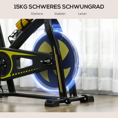 Hometrainer – Fitnessfiets – Trainingsfiets – Cardiofiets – Spinningfiets – Stil Werkend – Verstelbare Weerstand – Geïntegreerde Hartslagmeter – Geel