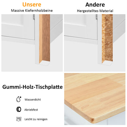 Kunststof Keukentrolley – Keukenwagen – Serveerwagen – Keukeneiland – Rolwagen – Met Wijnrek & Handdoekhouder – Robuust Houten Werkblad – Wielen Met Rem