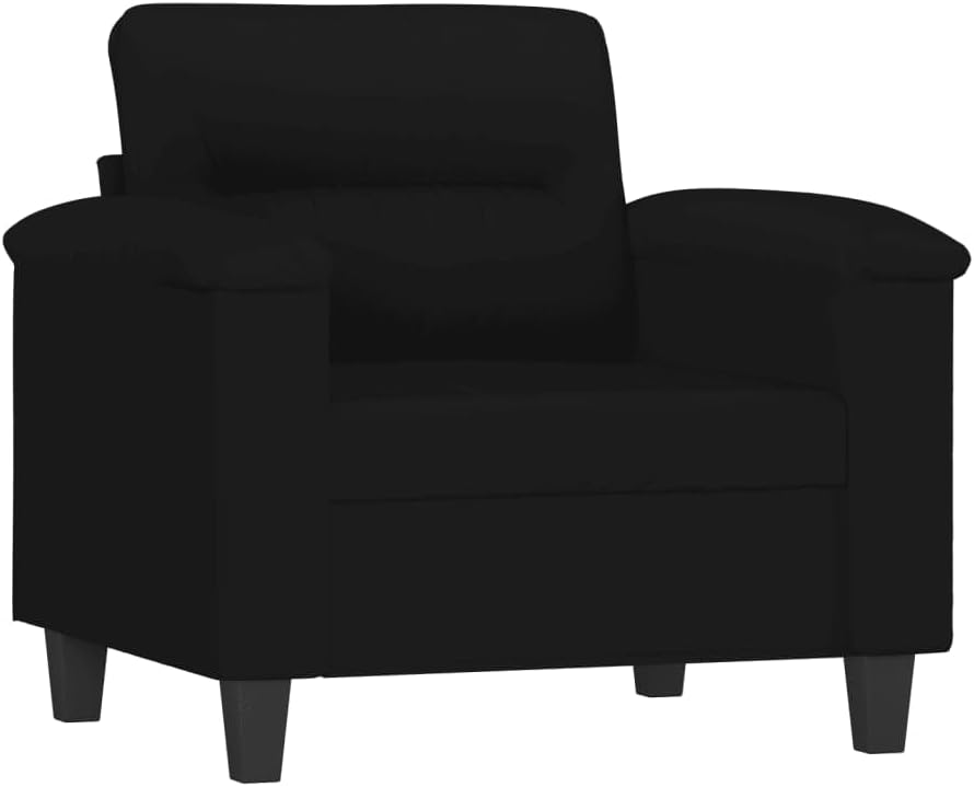 Fauteuil met Kruk – Loungestoel – Moderne Stoel – Armleuningstoel – Leesstoel – Zwart – Microvezelweefsel – Compact 60 cm – Comfortabel met Voetenbank