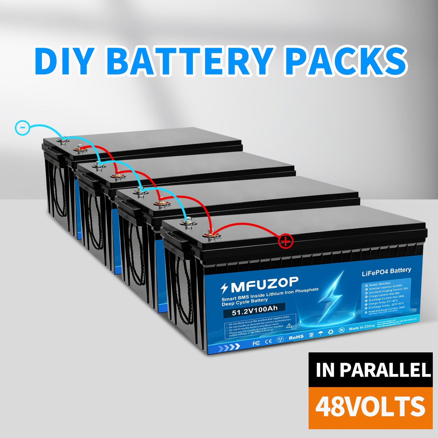 LiFePO4 Accu – Lithium Batterij – Zonne-energie Accu – Camper Accu – Deep Cycle Accu – 48V 100Ah Capaciteit – 15000+ Levensduur Cycli