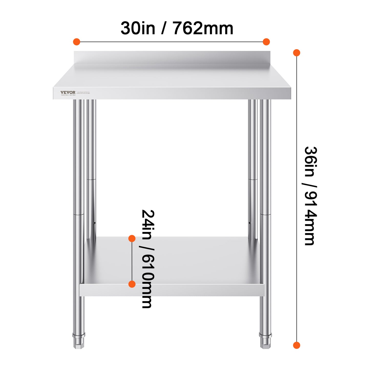 Werktafel RVS – RVS Werkblad – Inox Tafel – Roestvrijstalen Werkbank – Keukentafel – Verstelbare Legplanken – 61x76x91 cm – 201 RVS 0,8 mm