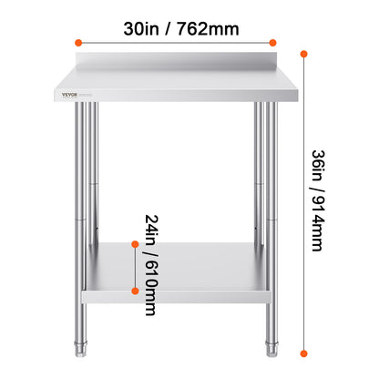 Werktafel RVS – RVS Werkblad – Inox Tafel – Roestvrijstalen Werkbank – Keukentafel – Verstelbare Legplanken – 61x76x91 cm – 201 RVS 0,8 mm
