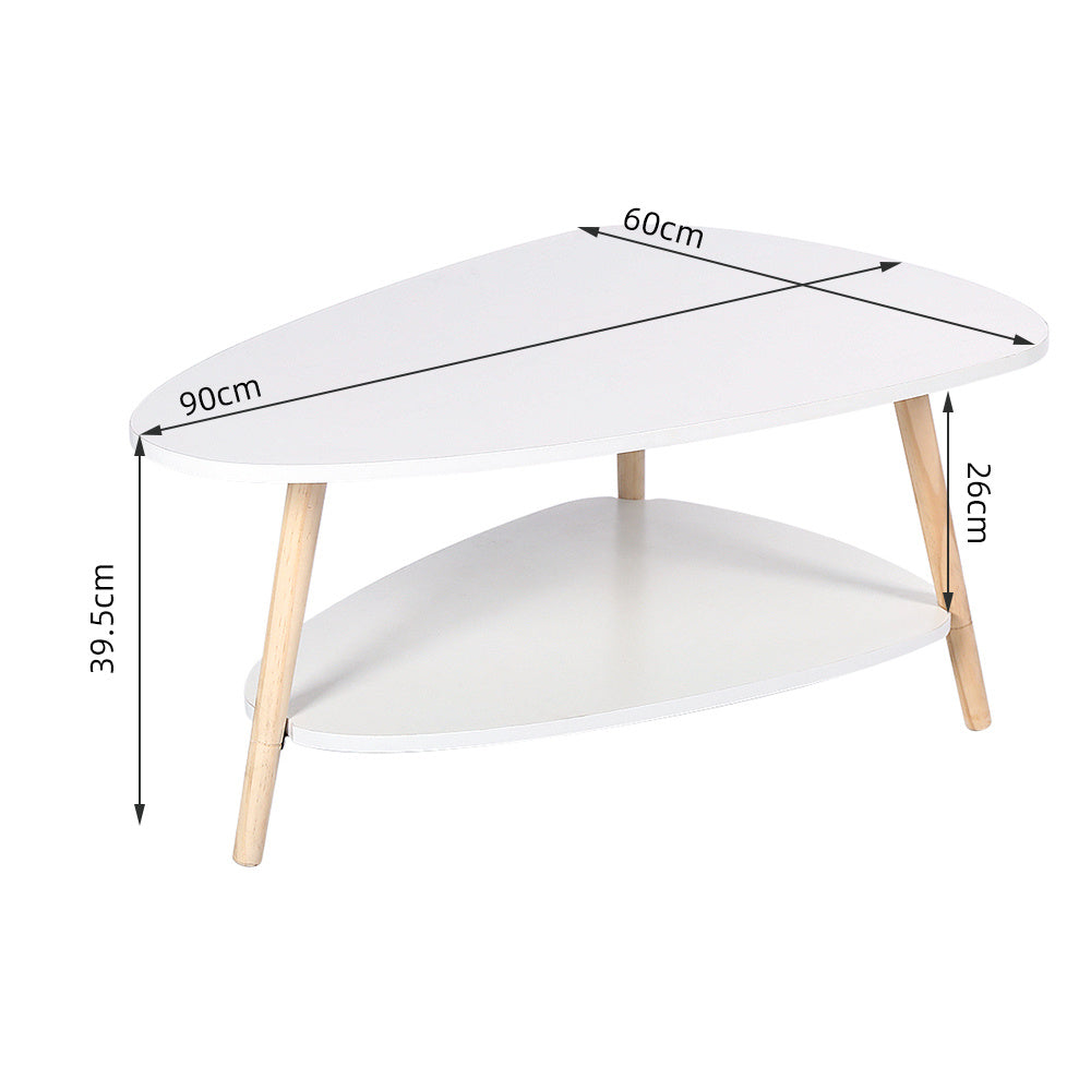 Salontafel – Bijzettafel – Woonkamertafel – Koffietafel – Ovale Tafel – Wit Staal – Twee Niveaus – 90x60x40 cm