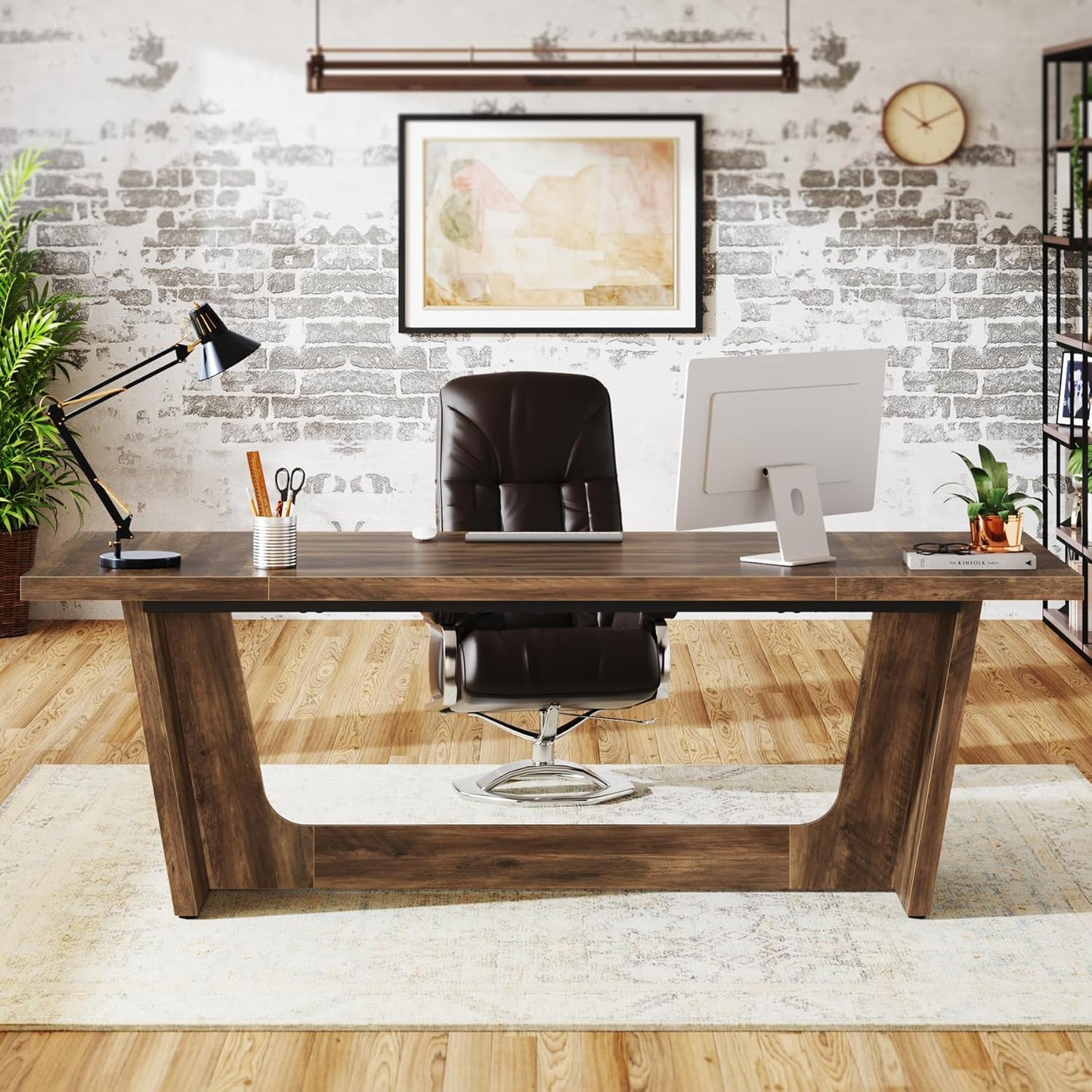 Vintage Computerbureau – Bureau – Werktafel – Office Table – Vergadertafel – Groot 180x79x75 cm – Rustiek Bruin – Hout – Industrieel Design