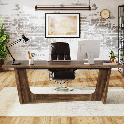 Vintage Computerbureau – Bureau – Werktafel – Office Table – Vergadertafel – Groot 180x79x75 cm – Rustiek Bruin – Hout – Industrieel Design