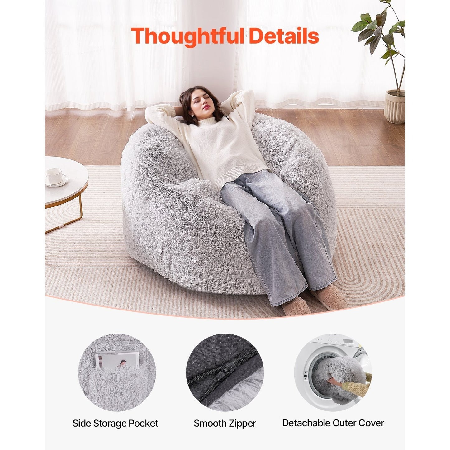 Zitzakbank – Zitzak – Poef – Loungestoel – Slaapstoel – Verstelbaar – Memory Foam Vulling – Wasbare Hoes – Groot Formaat – Grijs