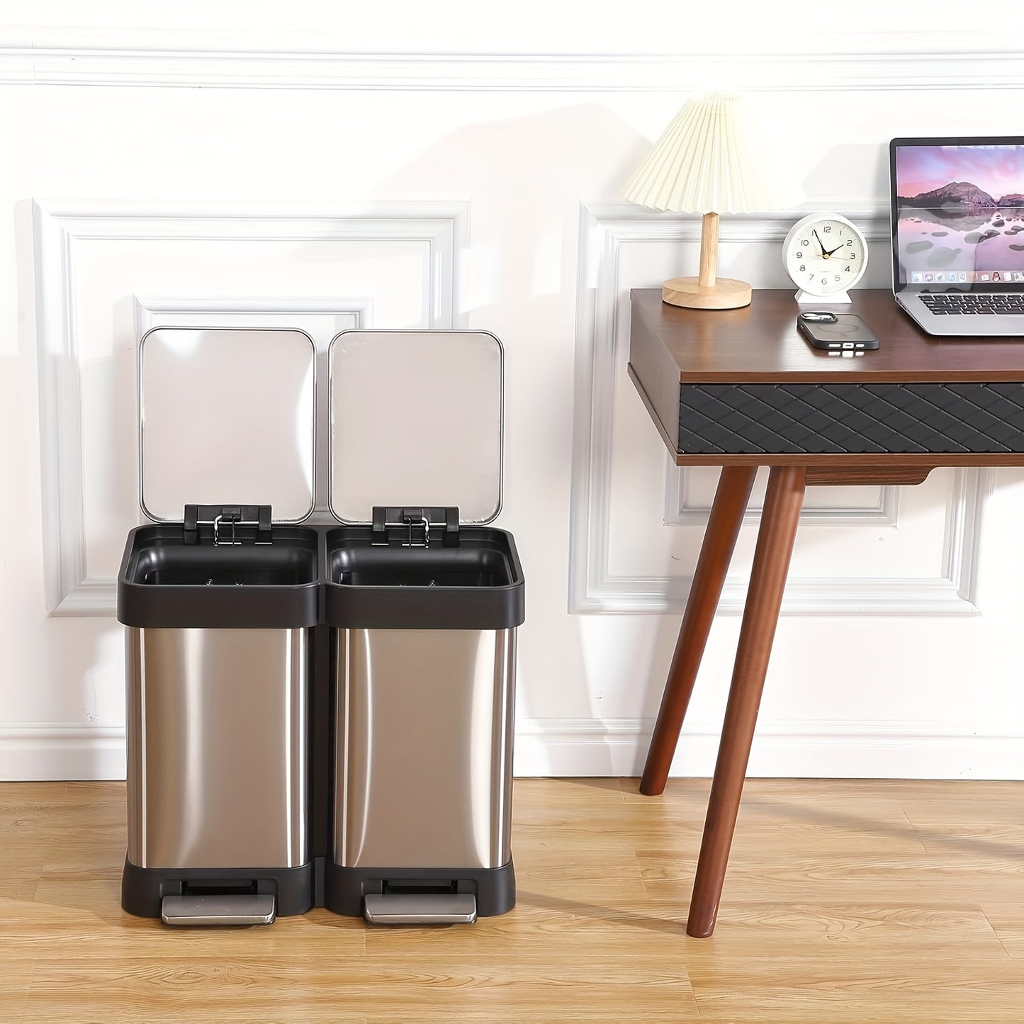 Afvalbak – Prullenbak – Vuilnisbak – Recyclingbak – Afvalemmer – 40L Dual Compartiment – Roestvrijstaal Vingerafdrukbestendig – Handsfree Voetpedaal
