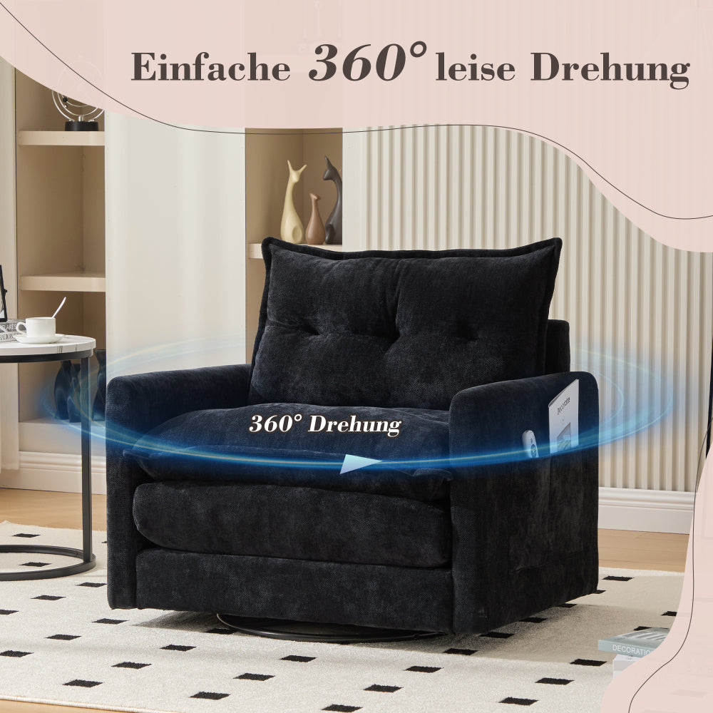 Loungestoel – Fauteuil – Relaxstoel – Draaistoel – Zitzak – 360° Draaibaar – Handmatig Verstelbare Rugleuning – Chenille Stof – Stevige Rugleuning