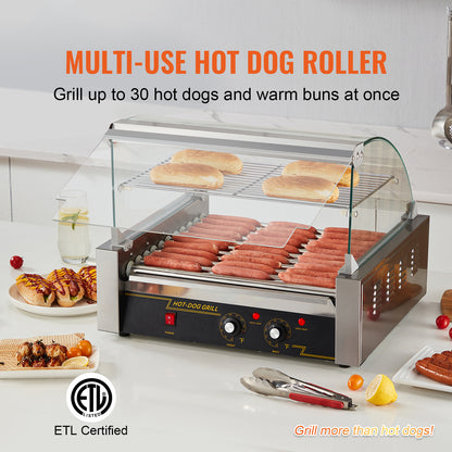 Hotdog Grill – Hotdog Roller – Worstjes Grill – Snackgrill – Elektrische Hotdog Maker – 11 Rollers Voor 30 Hotdogs – Professioneel RVS Met Temperatuurregeling Tot 250°C