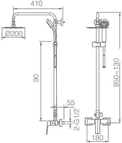 Thermostatische Douchekolom – Douchegarnituur – Douchekraan – Douchepaneel – Douche Set – Mat Wit – Roestvrij Staal – 20 cm Vierkante Douchekop