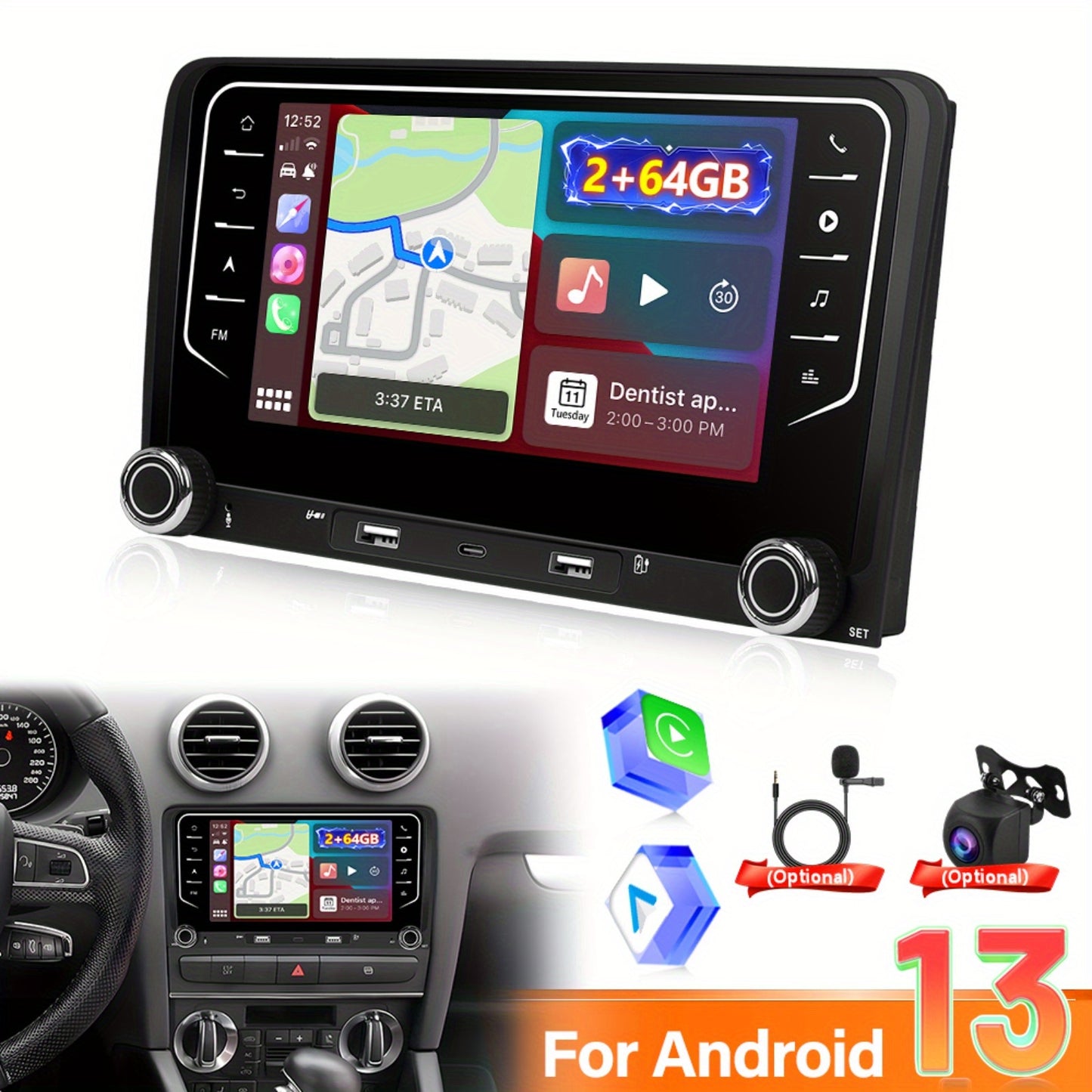 Android Autoradio – Auto Multimedia Speler – GPS Navigatie Systeem – Touchscreen Radio – Met Achteruitrijcamera en Microfoon – 7 Inch Display – Draadloze CarPlay & Android Auto