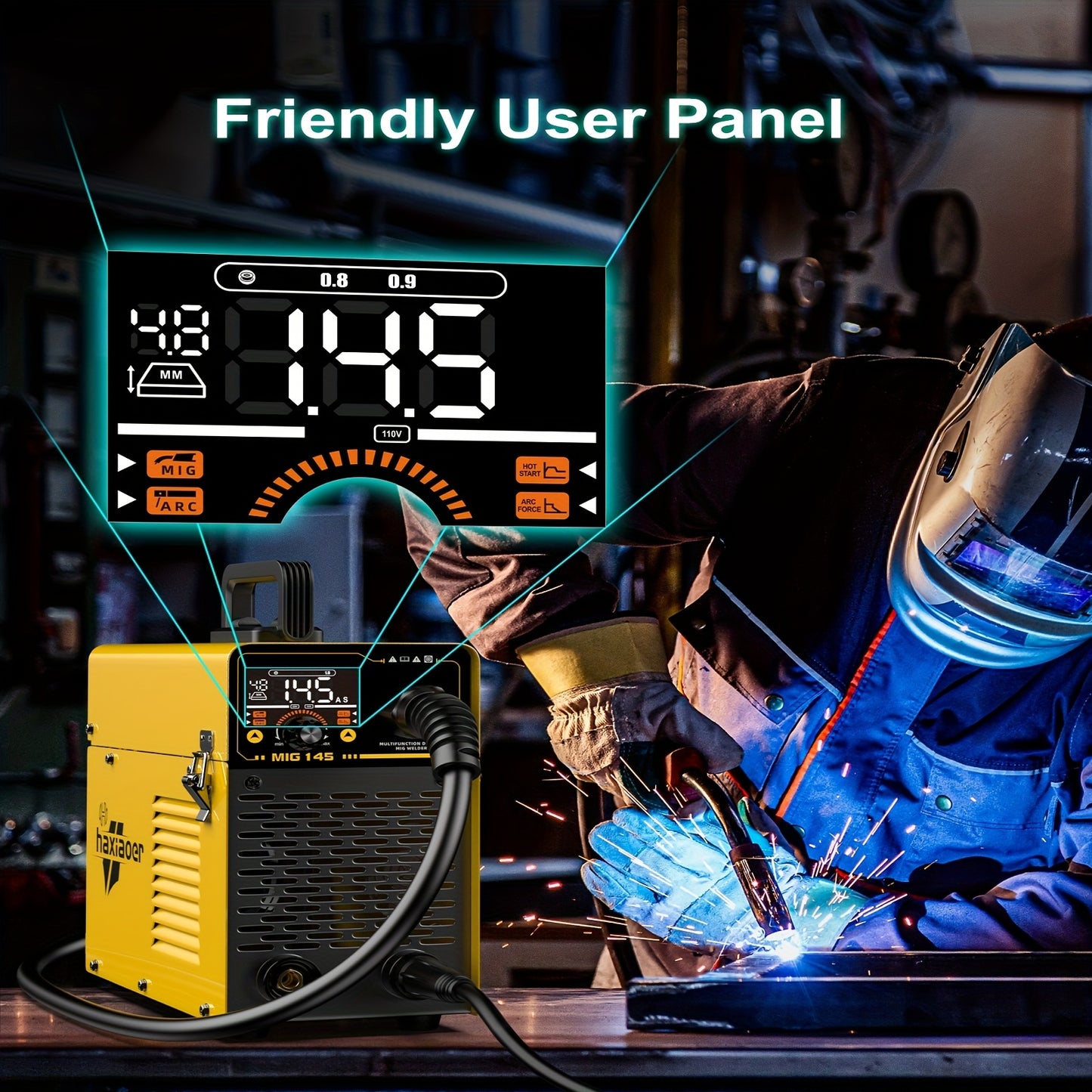 Mig Lasapparaat – Gasloos Lasmachine – Semi-Automatisch Lasapparaat – Synergisch Lasapparaat – Draagbare Lasser – 145A Kracht – Slim LED-Display