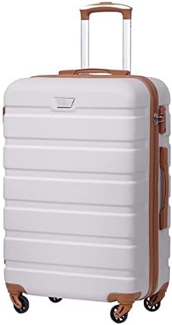 COOLIFE Reiskoffer hardshell koffer Grote Inchecken Koffer Bagage Lichtgewicht Reiskoffer Handbagage Koffer incl. TSA-slot trolley bagage rolkoffer 4 wielen ABS harde schaal (Wit/Abrikoos, 77cm-93L)