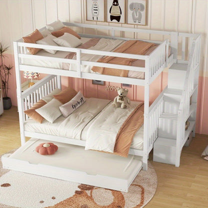 Hoogslaper – Stapelbed – Kinderbed – Eenpersoonsbed – Bed met onderschuifbed – 140x200 cm – Met trap en opbergrekken – Veiligheidsleuningen – EN747-1 gecertificeerd