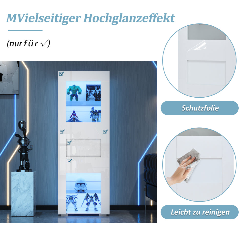 Vitrinekast – Glazen Kast – Displaykast – Opbergkast – Woonkamerkast – Wit Hoogglans – 2 Glazen Planken – 60x40x170 cm