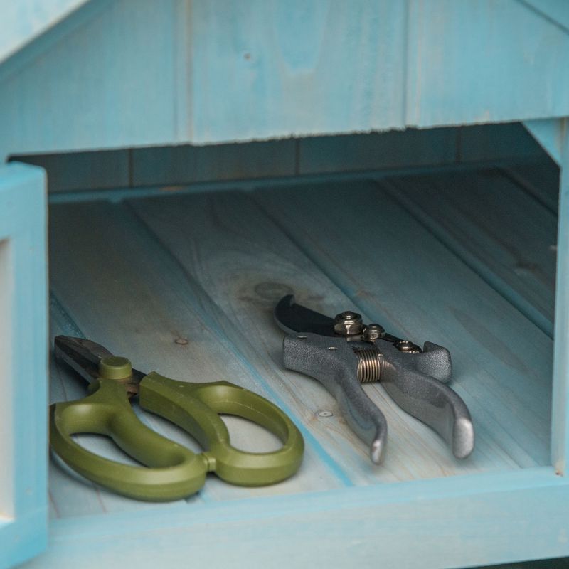 Tuinopbergkast – Tuinkast – Tuinbergruimte – Tuinschuur – Opbergbox – Hout – Lichtblauw Met Groen Dak – Weerbestendig – 179x54x77 cm