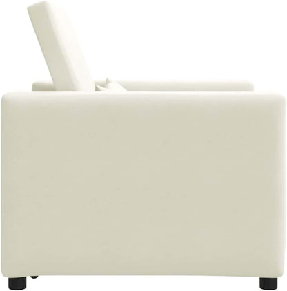 Uitschuifbare slaapbank, eenpersoons, crème, 90 x 165 x 87 cm, fluweel, Scandinavische stijl, stoel voor woonkamer, slaapkamer, werkkamer, logeerkamer - QUORE