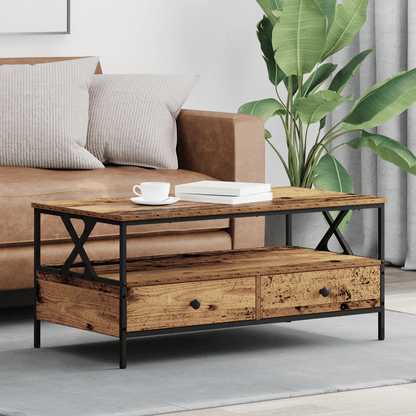 Modern Coffee Table with Storage - Heavy-Duty Old Wood Construction, Easy Assembly Living Room Center Table, Space-Saving Design, Sturdy Legs - for Living Room, Office, Apartment - 100x51x45cm (39x20x18in) - All-Season Use, H