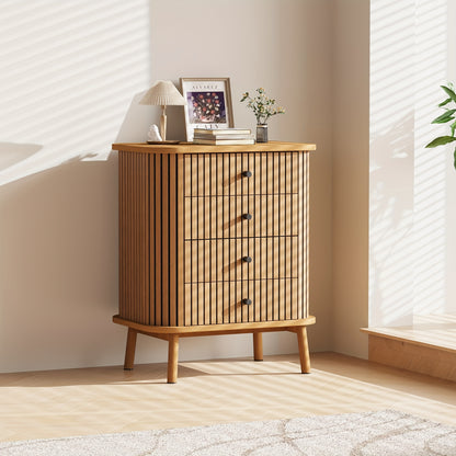 Nachtkastje – Ladekast – Opbergkast – Bedkast – Boho Wicker Kast – Natuurlijk Houtlook – 4 Laden – Ruime Opbergruimte – Compact & Duurzaam Design