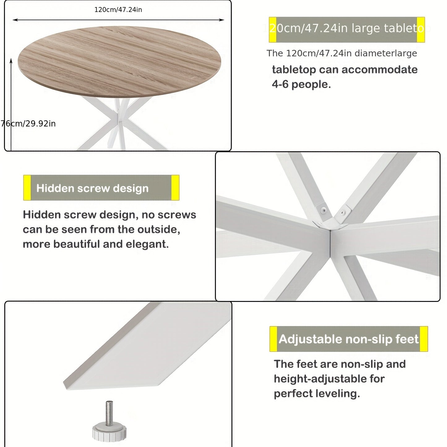 Ronde Houten Eettafel – Ronde Tafel – Eettafel – Vergadertafel – Koffietafel – X-Vormig Metalen Onderstel – Diameter 120 cm – Bruin Hout