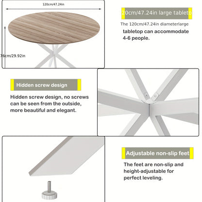Ronde Houten Eettafel – Ronde Tafel – Eettafel – Vergadertafel – Koffietafel – X-Vormig Metalen Onderstel – Diameter 120 cm – Bruin Hout