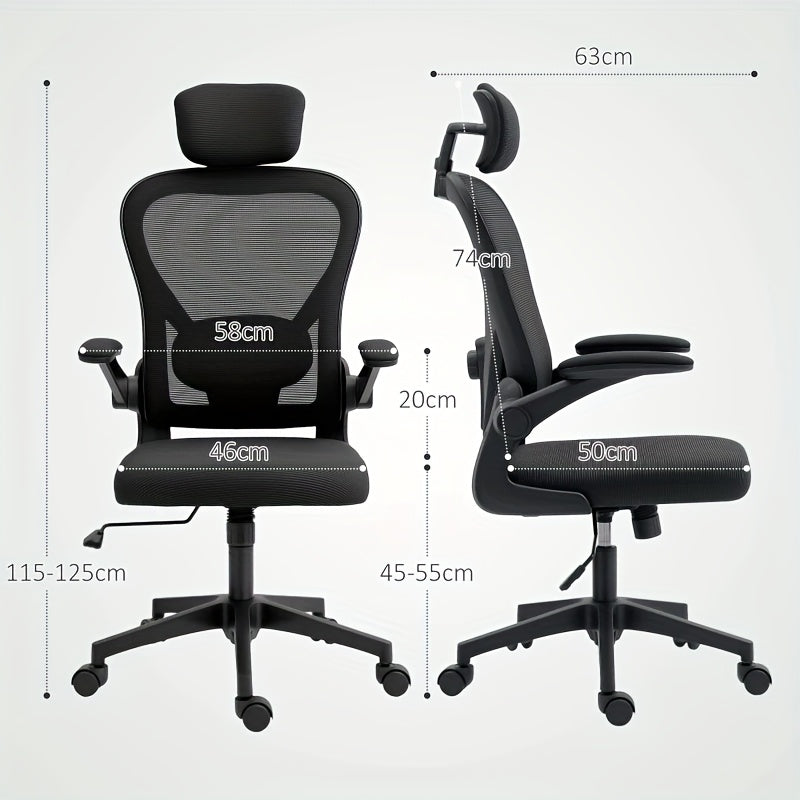 Ergonomic Office & Gaming Chair with Adjustable Lumbar Support, Breathable Mesh Backrest, Height-Adjustable Armrests (Foldable), 95°-110° Reclining Mechanism, Memory Foam Seat Cushion & Five-Wheel Base - Heavy-Duty Hardwood