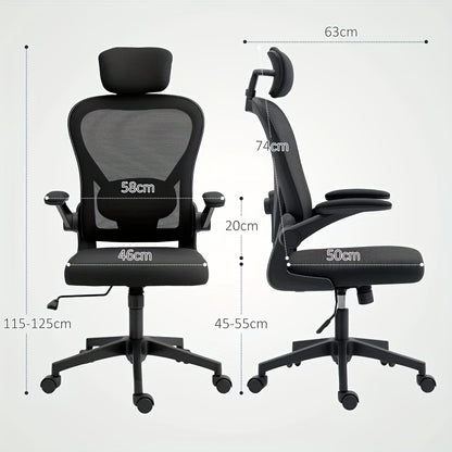 Ergonomic Office & Gaming Chair with Adjustable Lumbar Support, Breathable Mesh Backrest, Height-Adjustable Armrests (Foldable), 95°-110° Reclining Mechanism, Memory Foam Seat Cushion & Five-Wheel Base - Heavy-Duty Hardwood