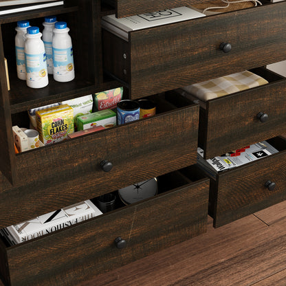 Ladekast – Ladenkast – Opbergkast – Dressoir – Commode – 6 Lades & 1 Deur – MDF Houtnerf – Compact Design 100x40x98 cm