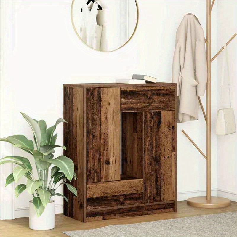 Modern Rustic Hardwood Sideboard with Drawers and Doors - 73x31x90cm, Natural Wood Finish, Ample Storage for Living Room or Dining Area, Wooden Decor