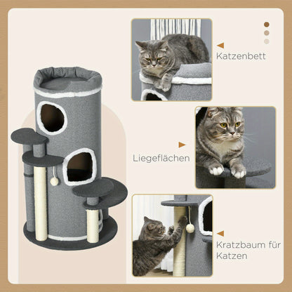 Kattenkrabton – Krabpaal – Krabmeubel – Kattenhuis – Kattenboom – Met Sisaltouw – 99 cm Hoog – Grijs Plush