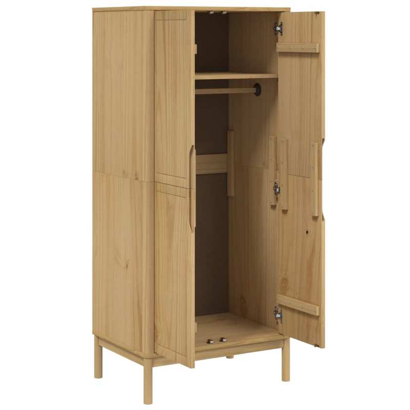 Vrijstaande Kledingkast – Garderobekast – Opbergkast – Kledingopberger – Houten Kast – Massief Grenenhout – Bruin Gewassen Afwerking – Compact 77x53x171 cm